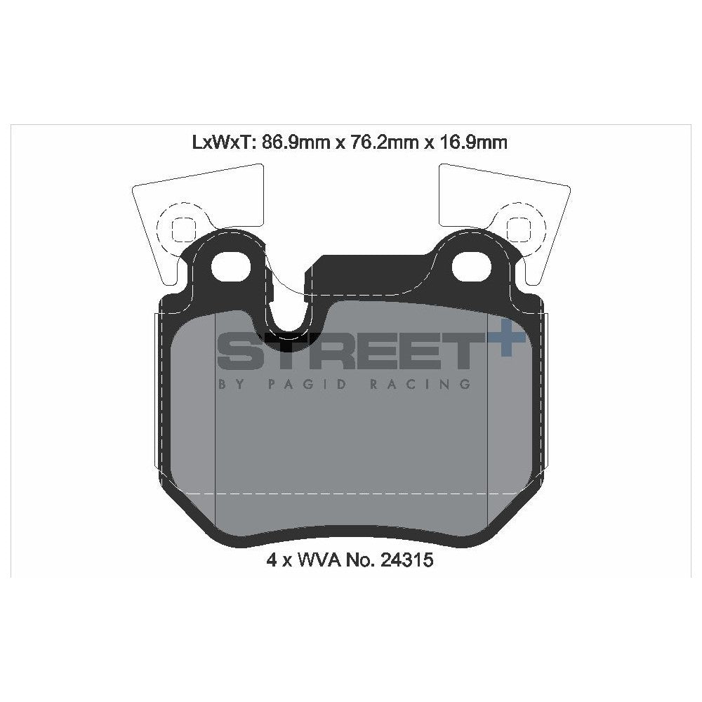 Pagid Street Brake Pads 86.2mm x 76.2mm T8067SP2001 - Rear