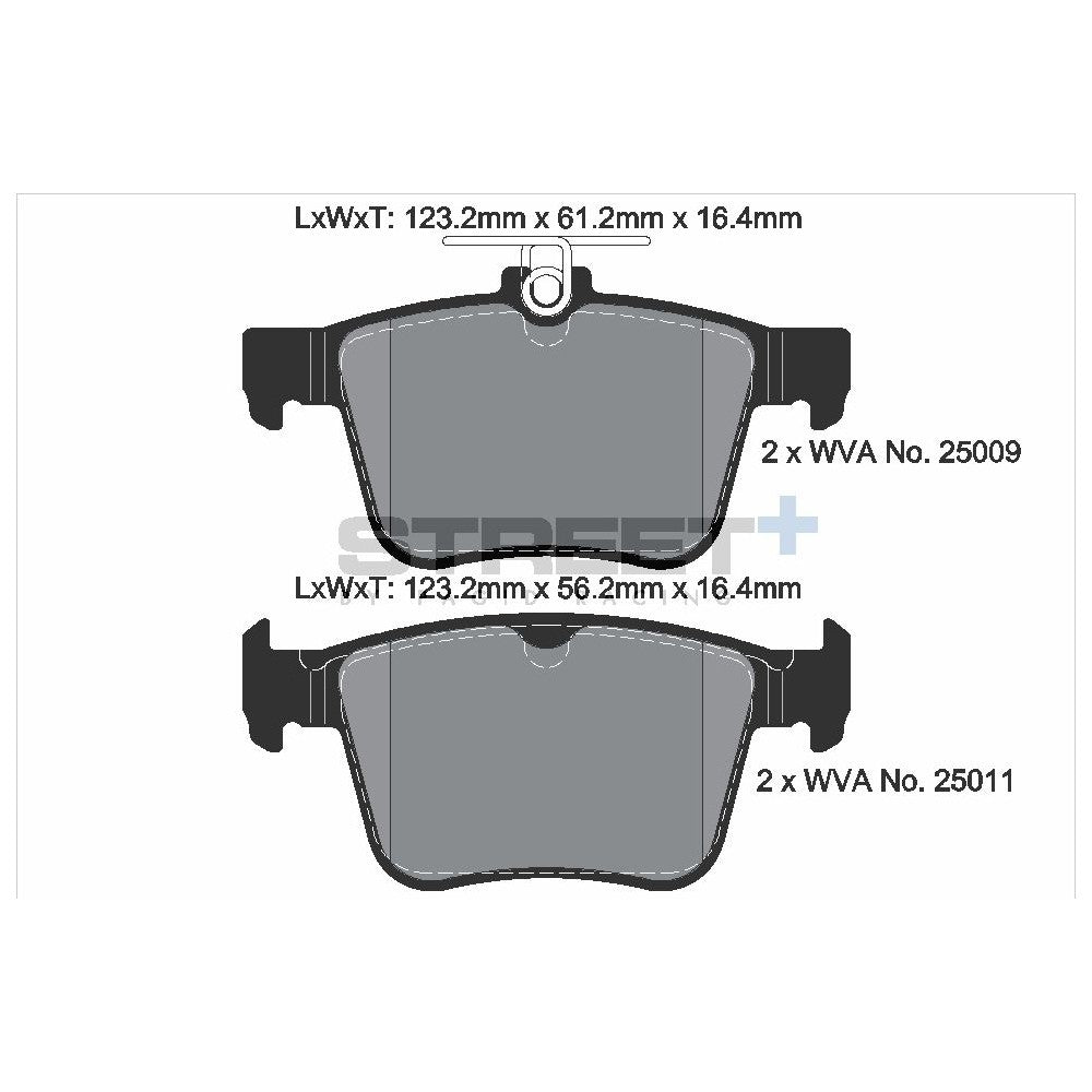 Pagid Street Brake Pads 123.2mm x 61.2mm T8102SP2001 - Rear