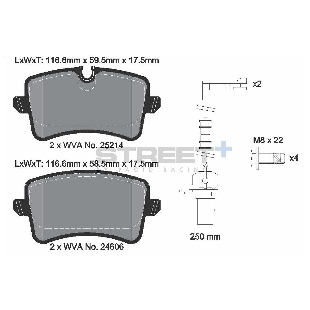 Pagid Street Brake Pads 116.6mm x 59.5mm T8114SP2001 - Rear