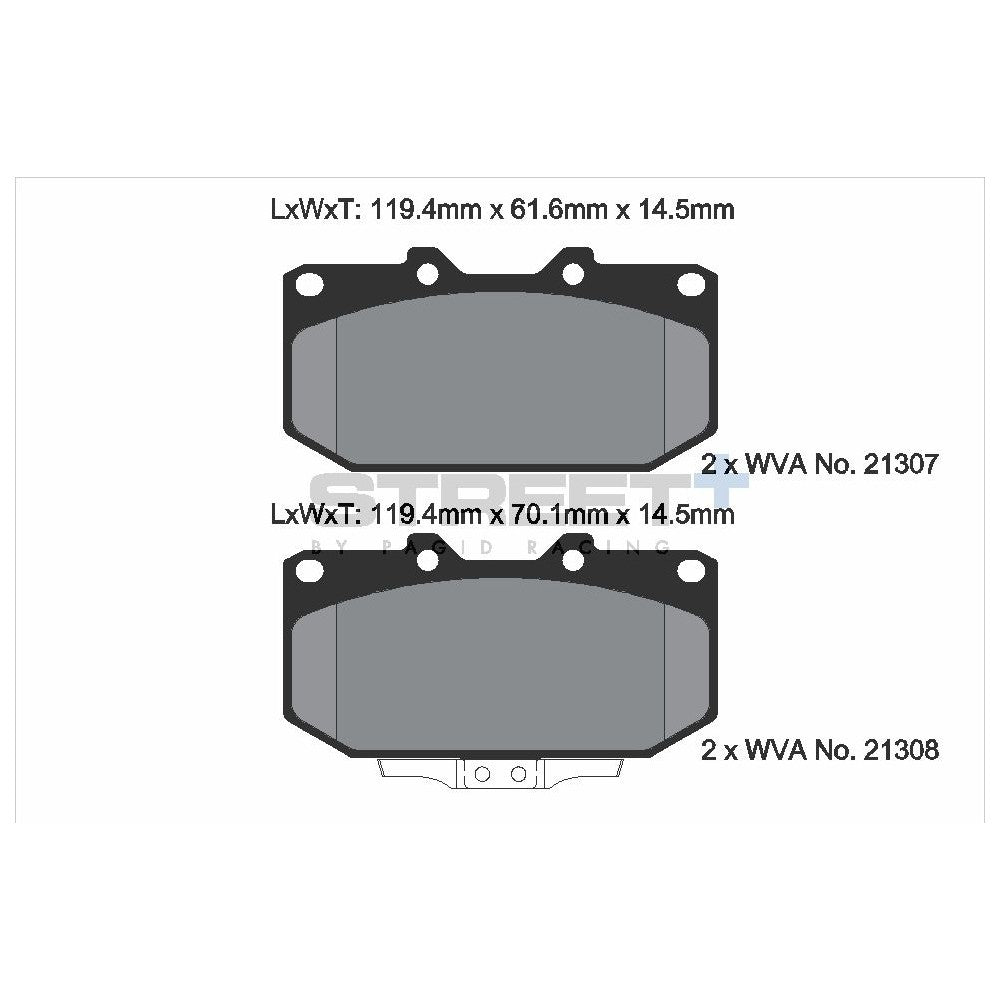 Pagid Street Brake Pads 119.2mm x 70.1mm T8154SP2001 - Front