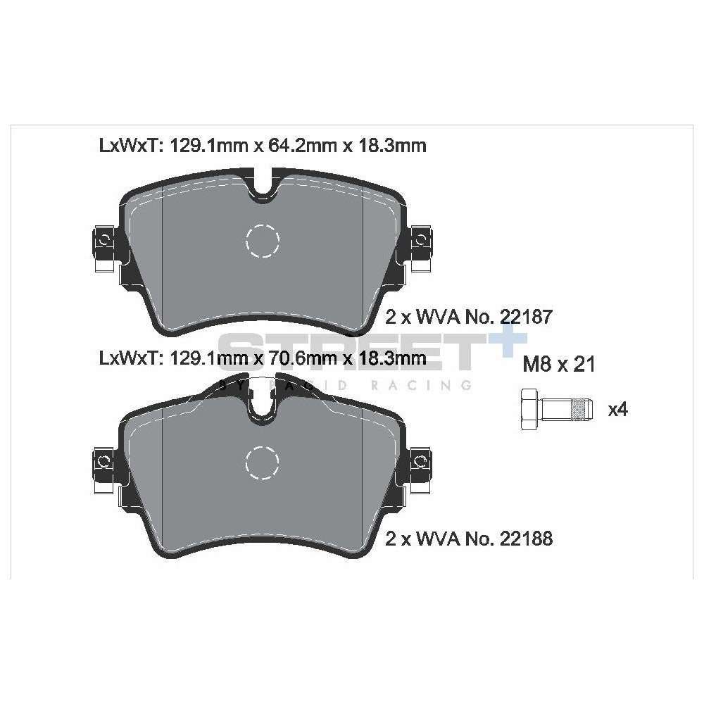 Pagid Street Brake Pads 128.9mm x 70.6mm T8161SP2001 - Front