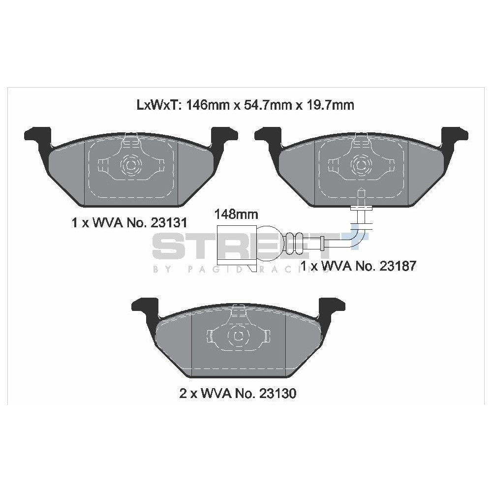 Pagid Street Brake Pads 146mm x 54.7mm T8164SP2001 - Front