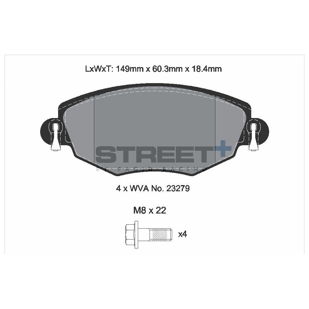 Pagid Street Brake Pads 148.8mm x 60.5mm T8167SP2001 - Front
