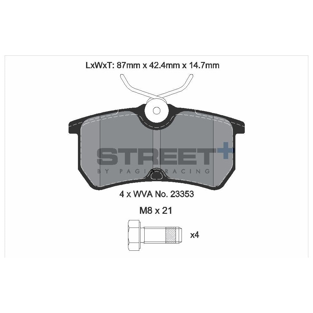 Pagid Street Brake Pads 87.2mm x 42.5mm T8170SP2001 - Front