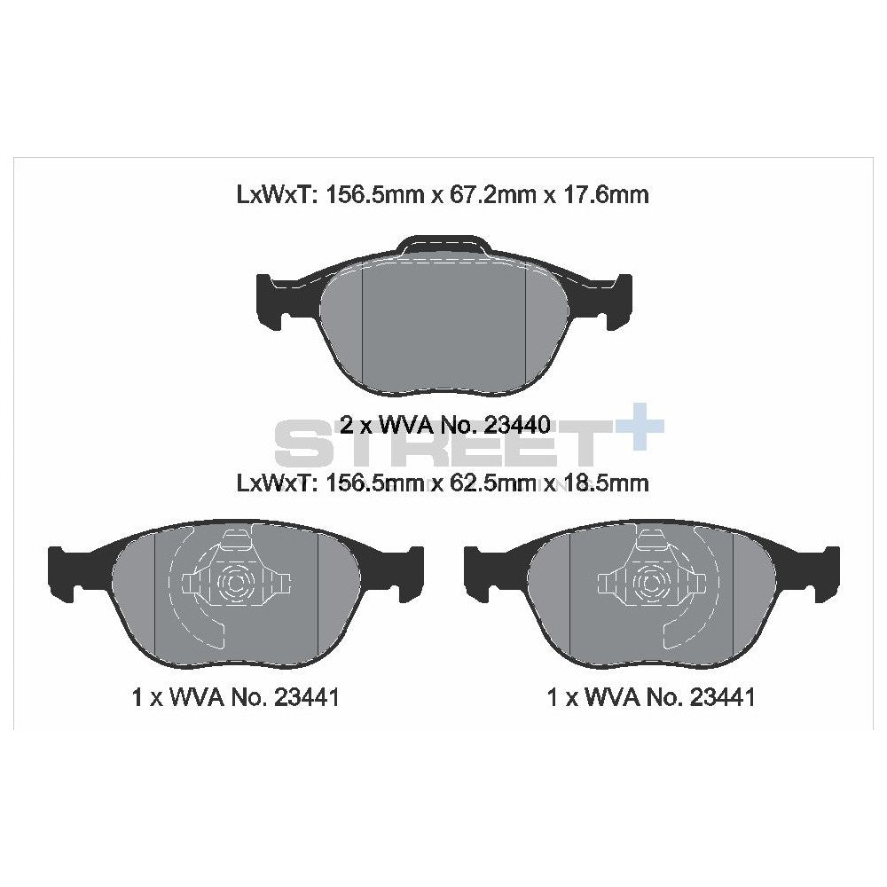 Pagid Street Brake Pads 156.5mm x 67.2mm T8174SP2001 - Front