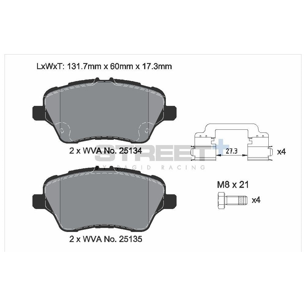 Pagid Street Brake Pads 131.7mm x 60mm T8197SP2001 - Front