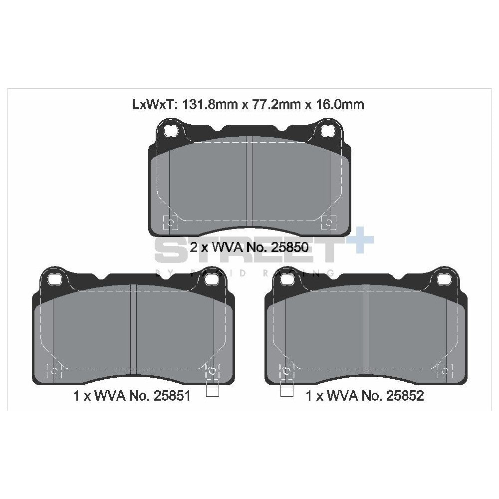 Pagid Street Brake Pads 131.8mm x 77.2mm T8200SP2001 - Front