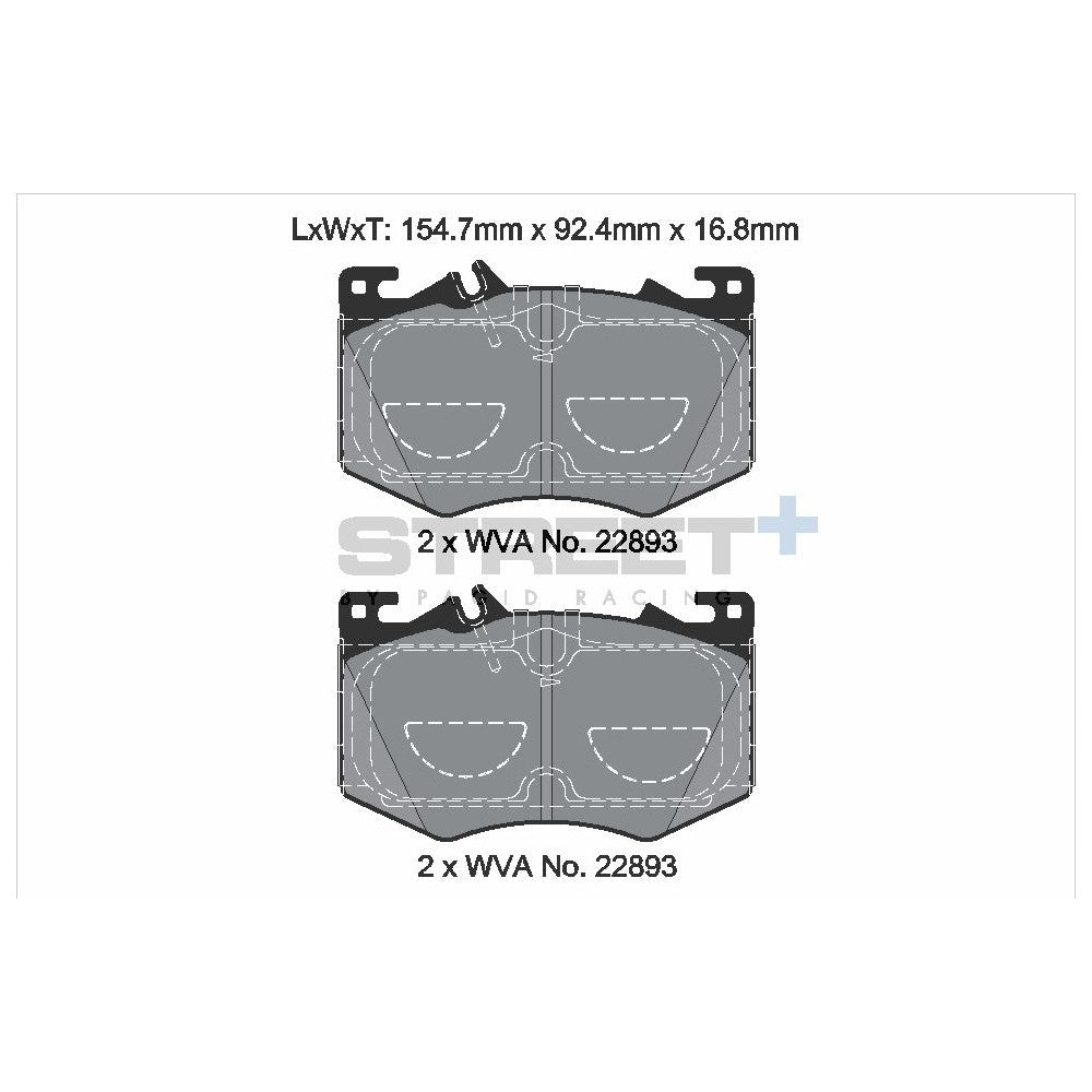 Pagid Street Brake Pads 154.7mm x 95.1mm T8211SP2001 - Front