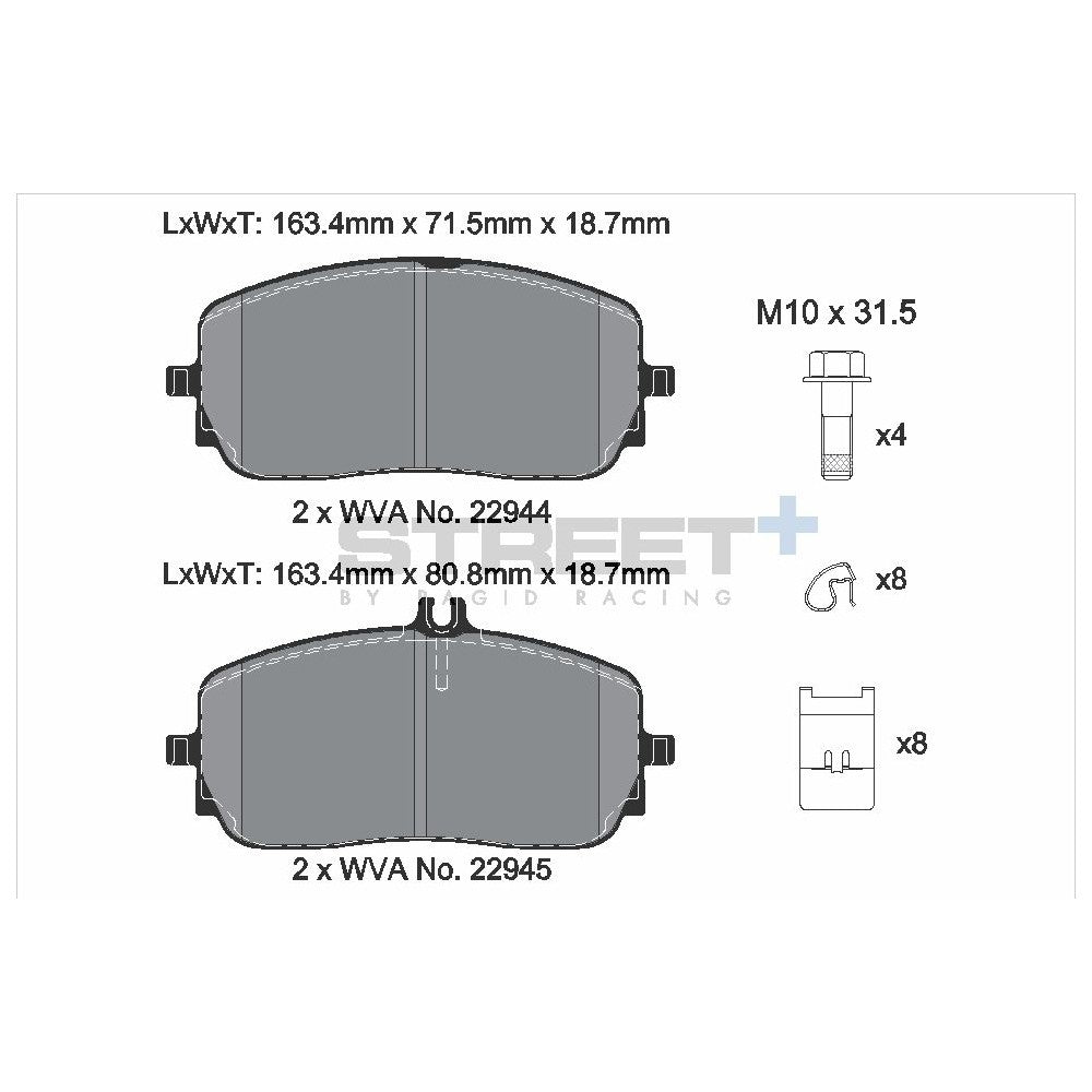Pagid Street Brake Pads 163.4mm x 80.8mm T8212SP2001 - Front