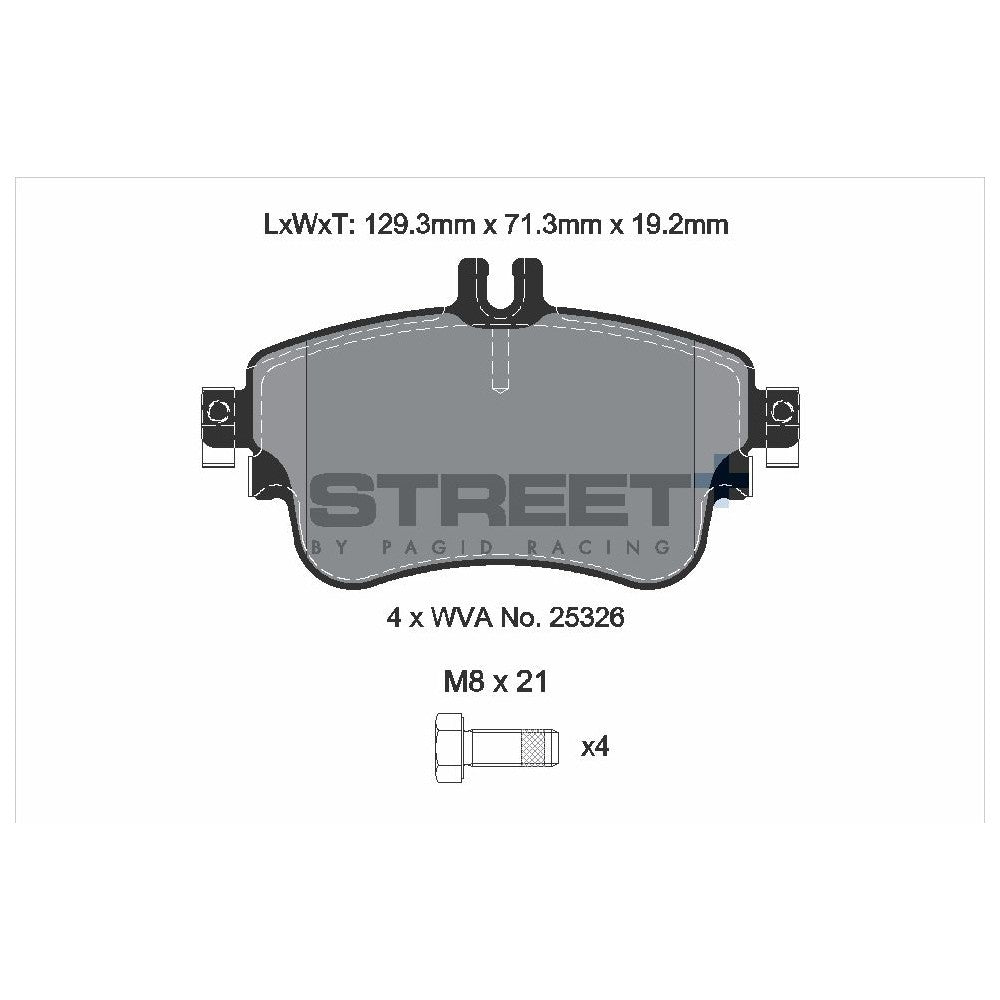 Pagid Street Brake Pads 129.2mm x 71.3mm T8216SP2001 - Front
