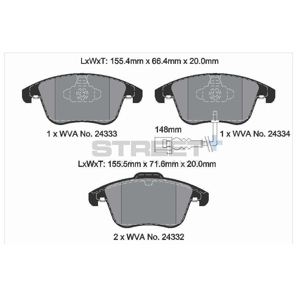 Pagid Street Brake Pads 155.1mm x 66.6mm T8219SP2001 - Front
