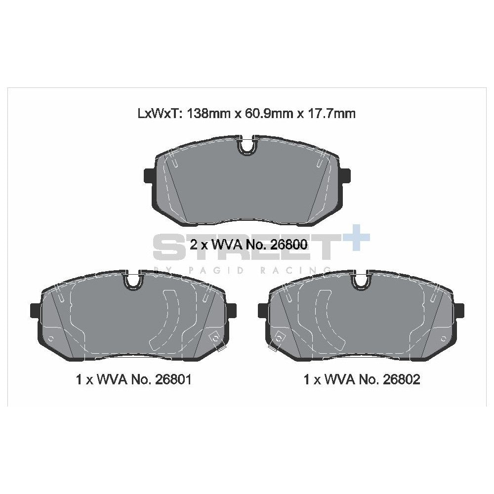 Pagid Street Brake Pads 138mm x 60.9mm T8238SP2001 - Front