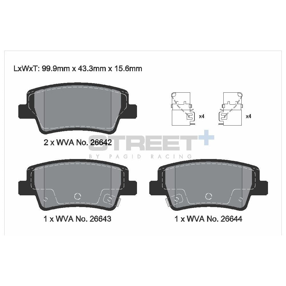 Pagid Street Brake Pads 99.9mm x 43.3mm T8243SP2001 - Rear