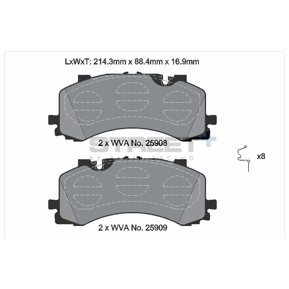 Pagid Street Brake Pads 214mm x 88.4mm T8262SP2001 - Front