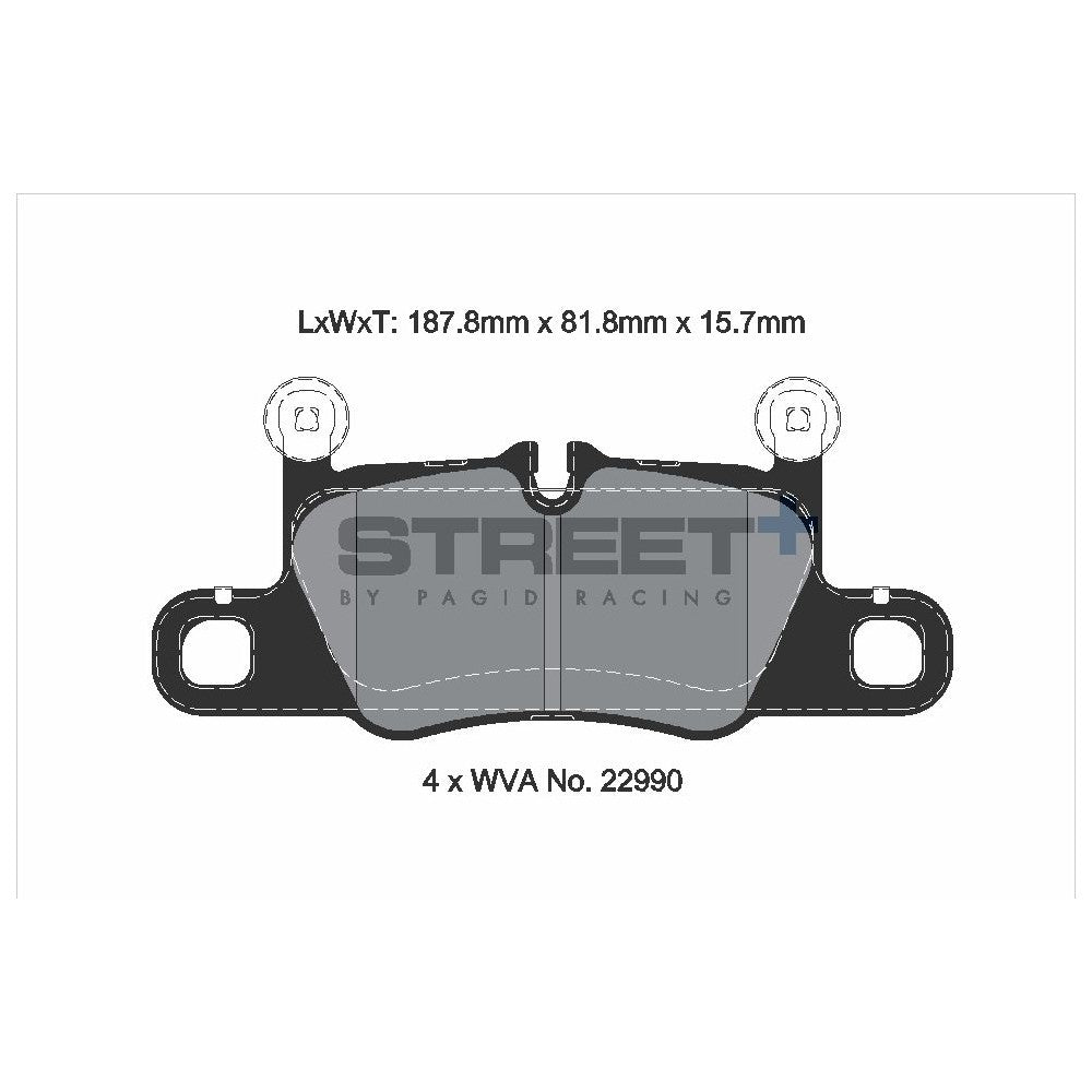 Pagid Street Brake Pads 187.8mm x 81.8mm T8272SP2001 - Rear