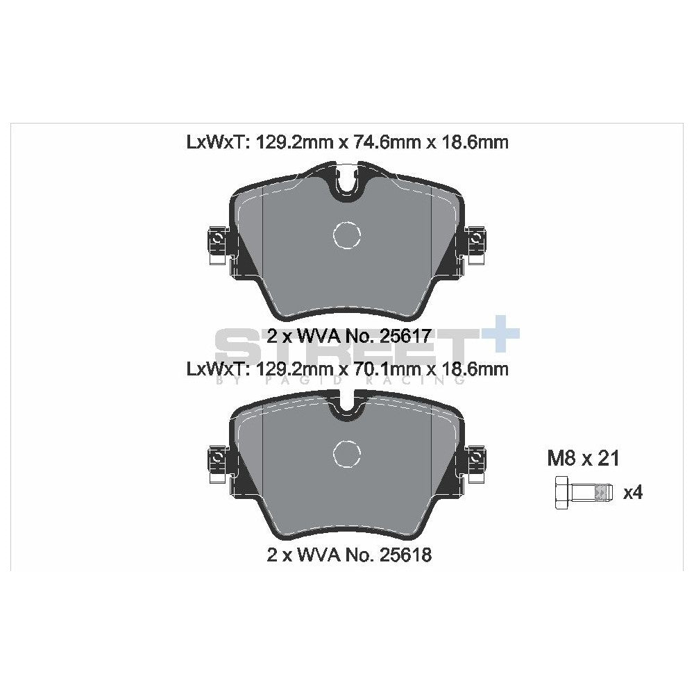 Pagid Street Brake Pads 129.2mm x 74.6mm T8285SP2001 - Front
