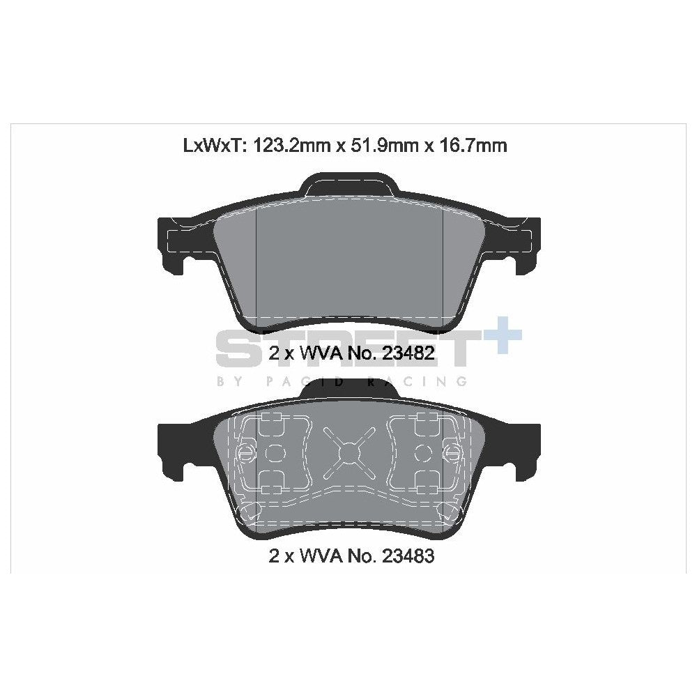 Pagid Street Brake Pads 123.2mm x 51.9mm T8293SP2001 - Rear