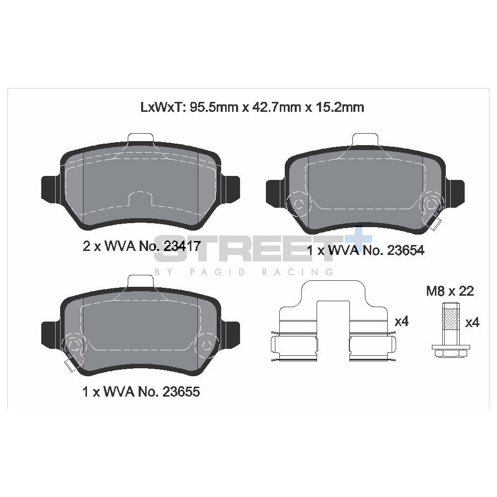 Pagid Street Brake Pads 95.5mm x 42.8mm T8309SP2001 - Rear