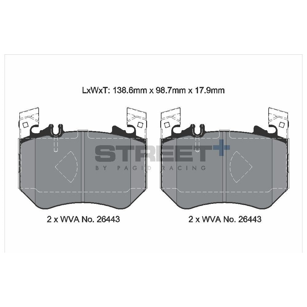 Pagid Street Brake Pads 138.6mm x 98.7mm T8313SP2001 - Front